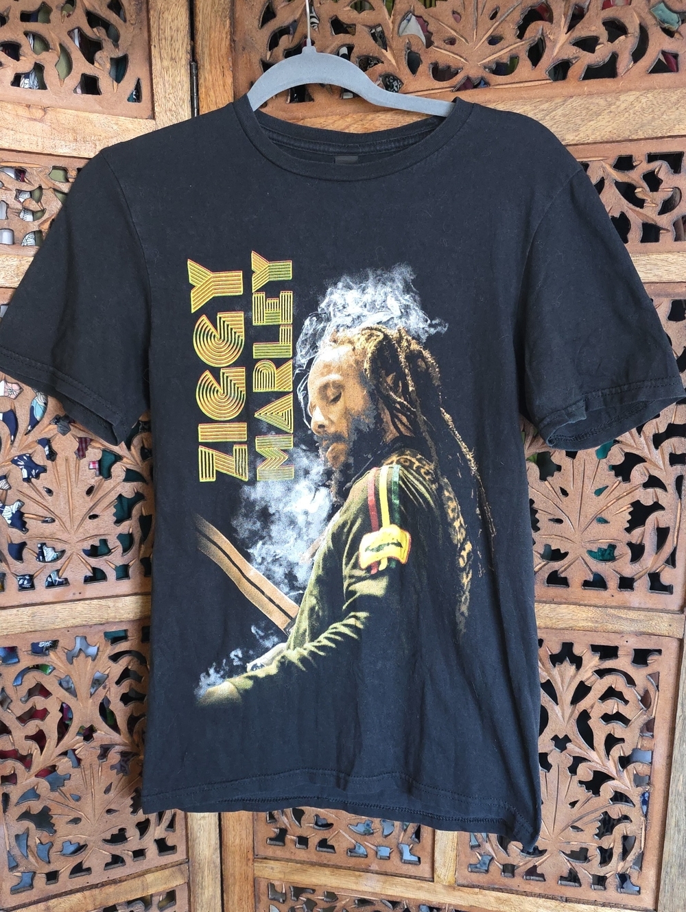 Gildan Black Ziggy Marley Graphic Tee with Yellow and Green Print